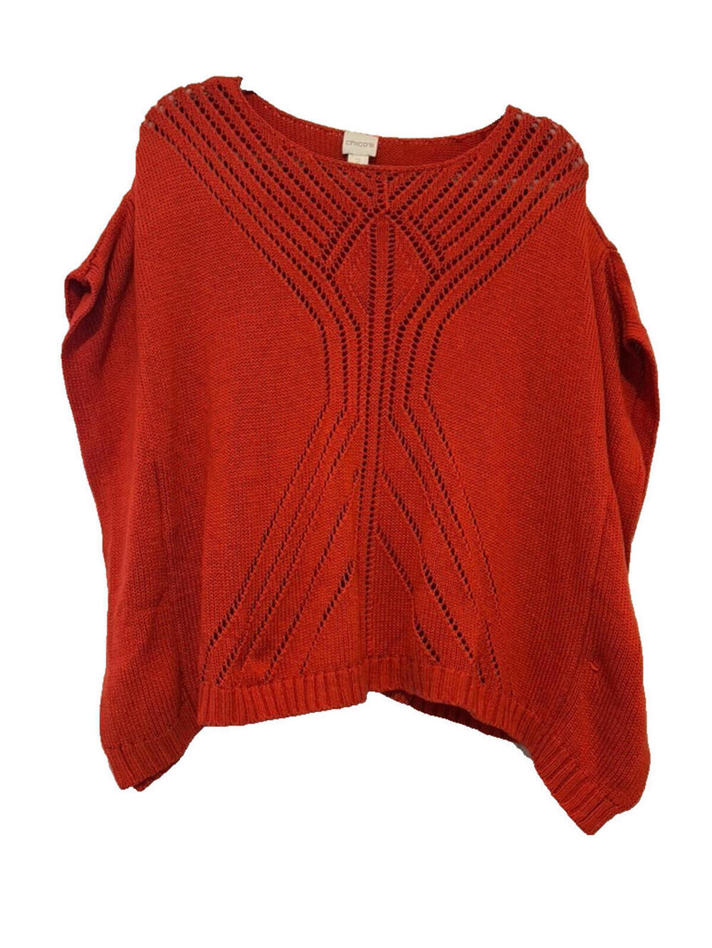 Chicos sz 2‎ (12 - 14) orange knit short sleeve batwing sweater CC